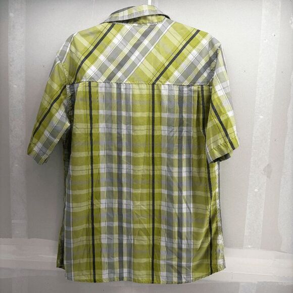 prAna Shirt Mens XL Snap Button Up Outdoors Hiking Camp Tartan Plaid Yellow Gray - Picture 3 of 7